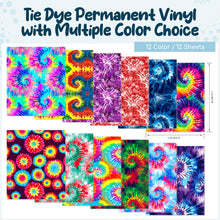 Load image into Gallery viewer, Tintnut Tie Dye Permanent Vinyl - 12 Sheets 12"x10", Seamless Colorful Adhesive Vinyl, Swirl Pattern Self Sticker Water proofing Vinyl Compatible with Cricut Or Silhouette
