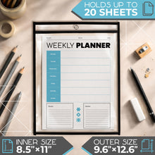 Load image into Gallery viewer, 50 Pack Job Ticket Holders, Plastic Sleeves for Paper 8.5x11 inch, Clear Dry Erase Pocket Sleeves for Work Orders, Shop Ticket Holders and Document Protection
