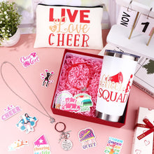 Load image into Gallery viewer, Beupy 6 Pcs Cheerleader Gifts Set 20 oz Cheer Tumbler Makeup Bag Cheerleading Bracelet Cheerleading Keychain Necklace Stickers Cheer Accessories Cheerleaders Stuff Cheerleader Gifts for Girls (Red)
