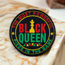 Load image into Gallery viewer, Generic Black Queen The Most Powerful Piece in The Game Embroidered Patch Iron On. Size: 3.5 x 3.5 inches.
