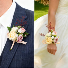 Load image into Gallery viewer, Embewhis Wedding Corsage and Boutonniere Set, Artificial Wrist Corsage and Groom Boutonniere for Prom, Wedding Party, Dance, or Ceremony, for Men and Women
