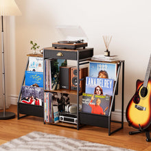 Load image into Gallery viewer, JunVpic Record Player Stand with Vinyl Storage – Record Table with Holder,6-Bin Vinyl Storage Rack &amp; Drawer, Dual Side Display Shelves,Holds 200+ Albums,Turntable Stand for Living Room,Bedroom (Brown)
