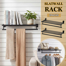 Load image into Gallery viewer, Zonon 2 Pcs Black Slatwall Shelf Clothes Rack with Metal Rectangular Tubing U Shaped Handrail Hanger Slatwall Shelving Organizer Accessories for Home Room Bathroom Garage Retail Display
