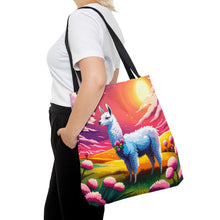 Load image into Gallery viewer, Llama Setting Sun #4 Tote Bag AI Artwork 100% Polyester
