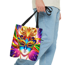 Load image into Gallery viewer, Mardi Gras Ribbon Mask #1 Tote Bag AI Artwork 100% Polyester
