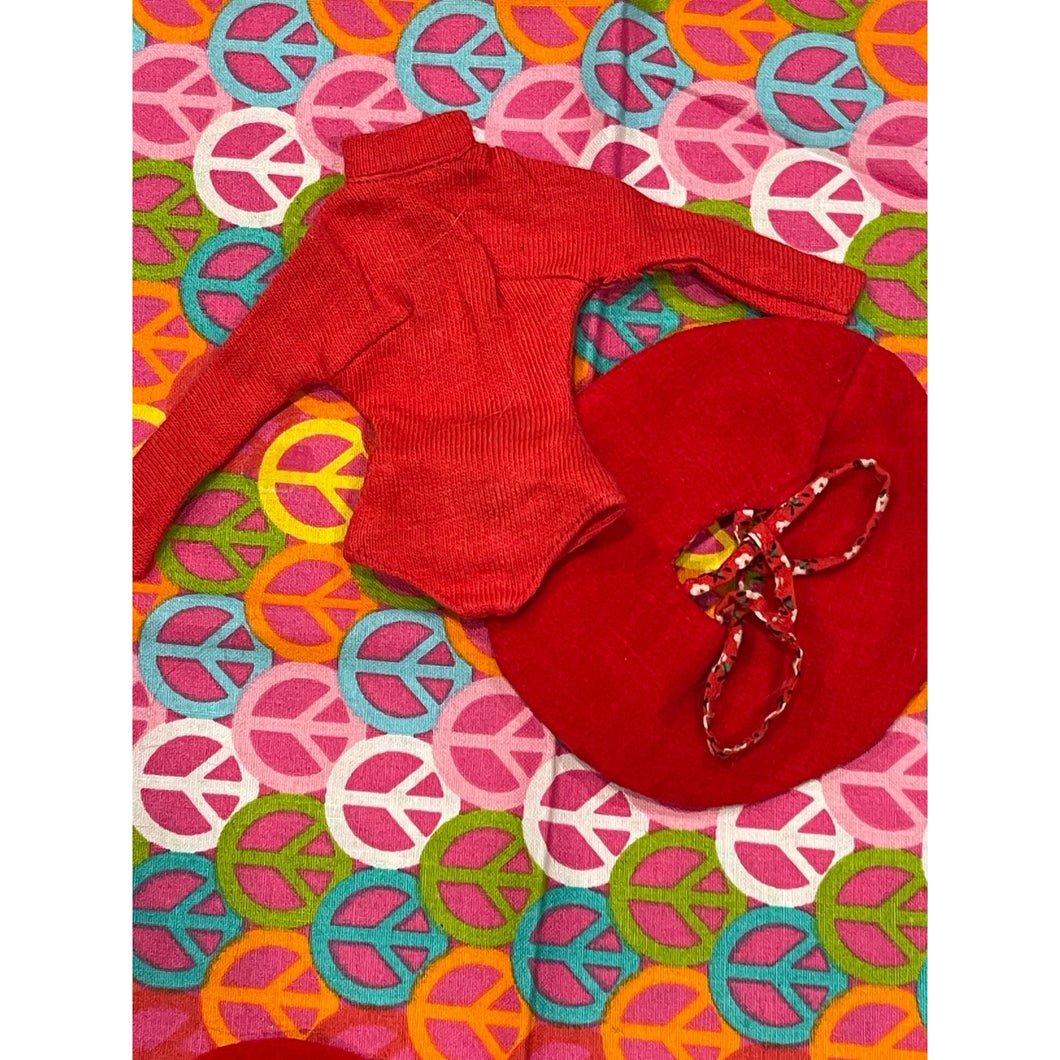 Vintage Mattel Barbie skipper Doll Red ice skating skirt and top Clothing #1908