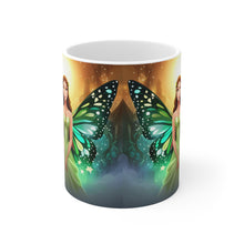 Load image into Gallery viewer, May Emerald Birth Month Colors Fairies &amp; Butterflies #1 Mug 11oz mug AI-Generated Artwork
