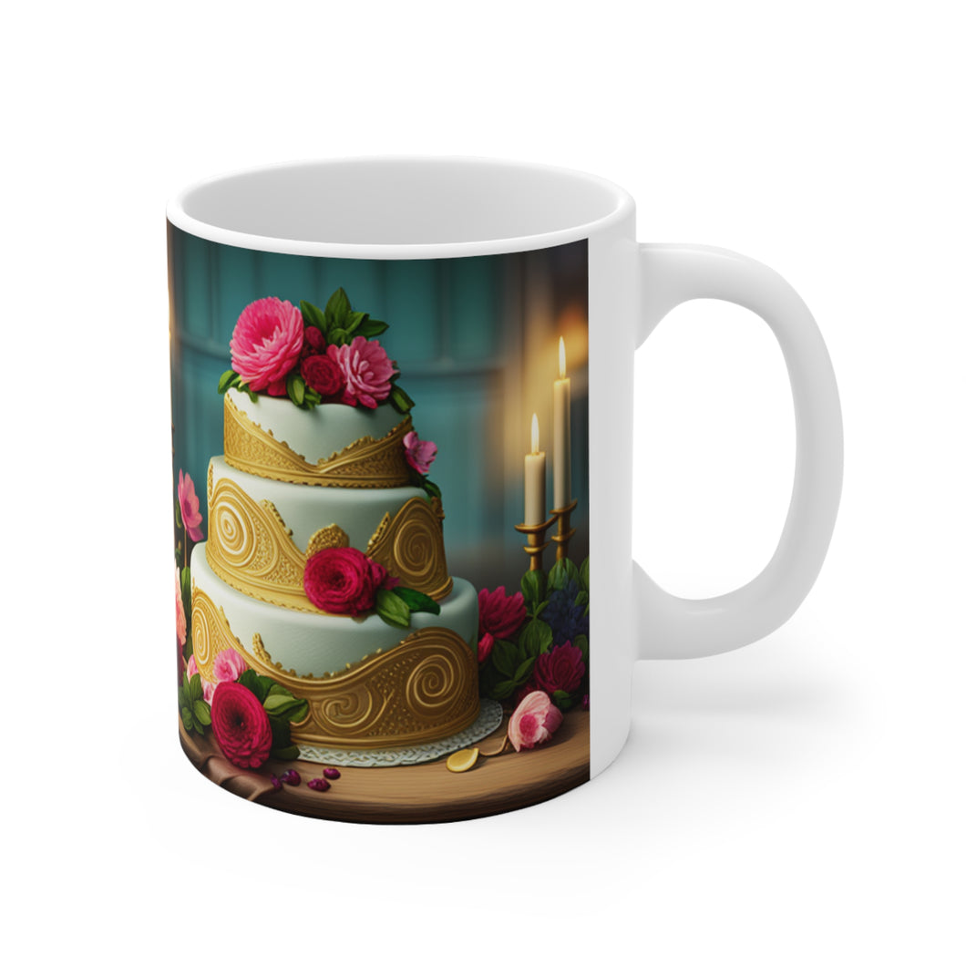 Happy Birthday Cake Celebration #3 Ceramic Mug 11oz mug AI-Generated Artwork
