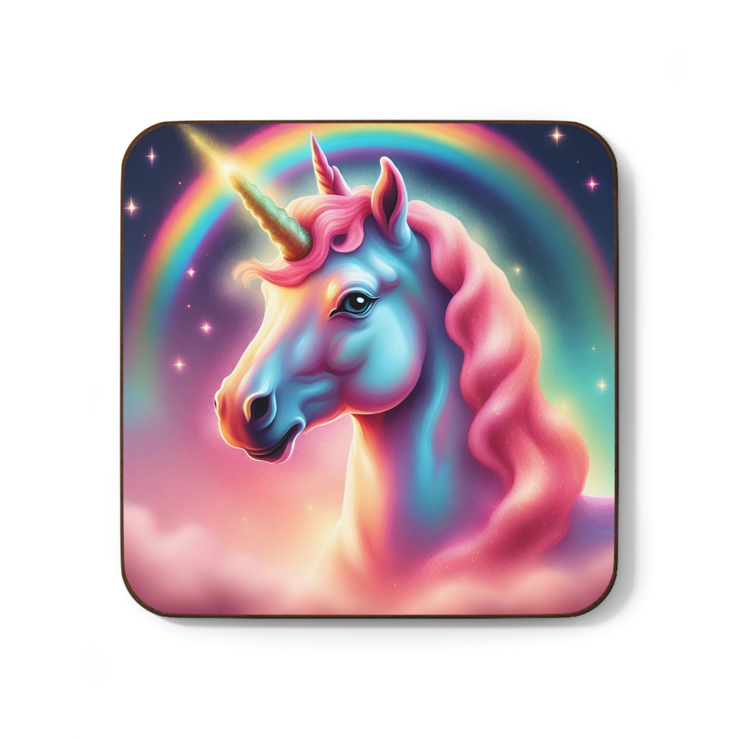 Retro Rainbow Unicorns #52 Hardboard Back AI-Enhanced Beverage Coasters