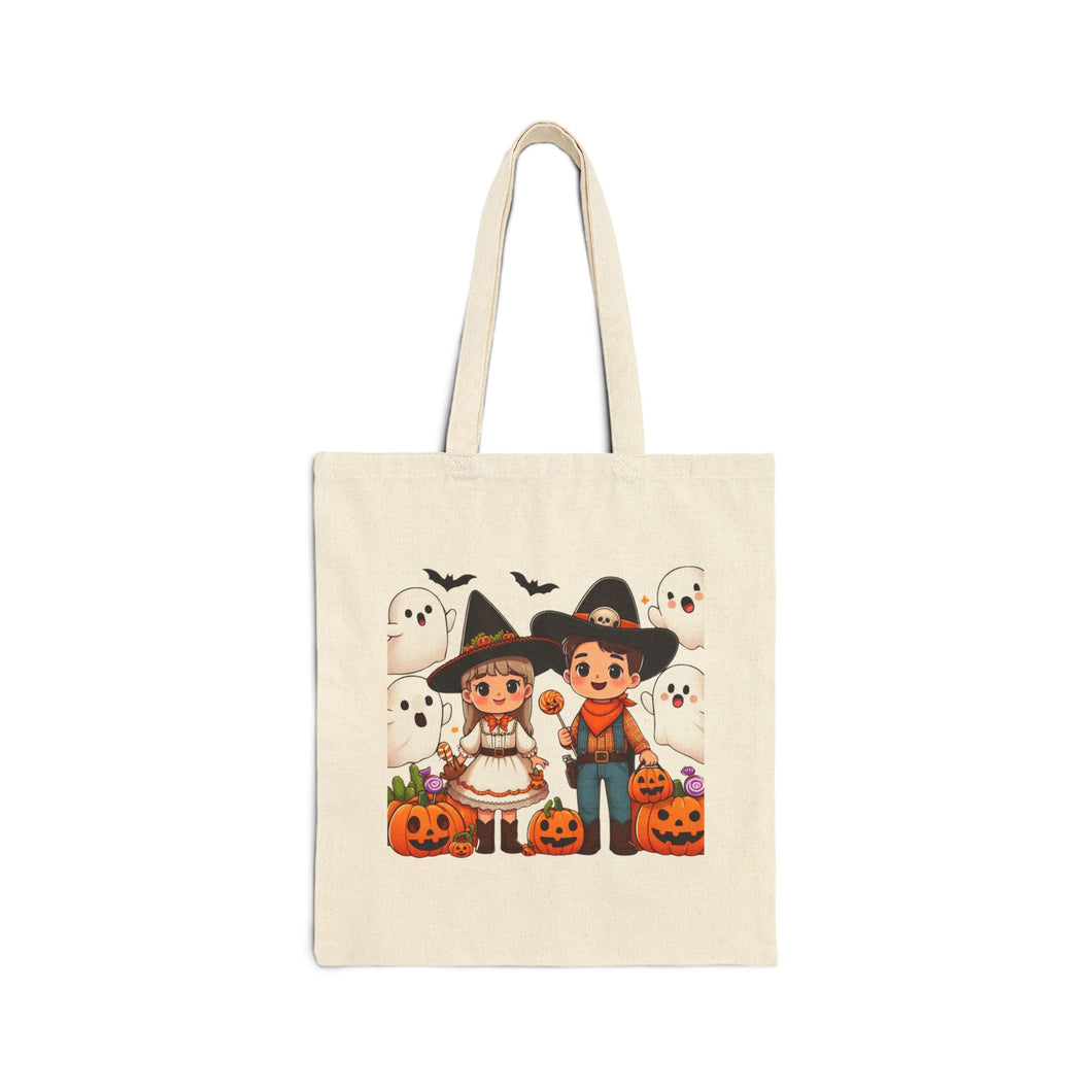 Trick-or-Treat Halloween Kids Bats Cowboy & Cowgirl Cotton Canvas Tote Bag 15