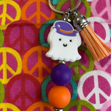 Load image into Gallery viewer, White ghost keychain with purple Custom Handmade Bead Bar About 3" Long

