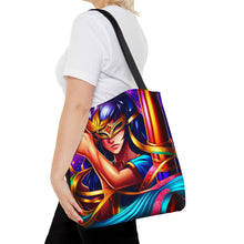 Load image into Gallery viewer, Mardi Gras Ribbon Mask #2 Tote Bag AI Artwork 100% Polyester
