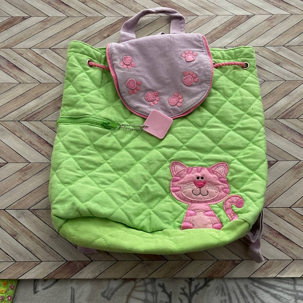 Stephen Joseph Green Pink Kitten Quilted Backpack Purse tote (Pre-owned)