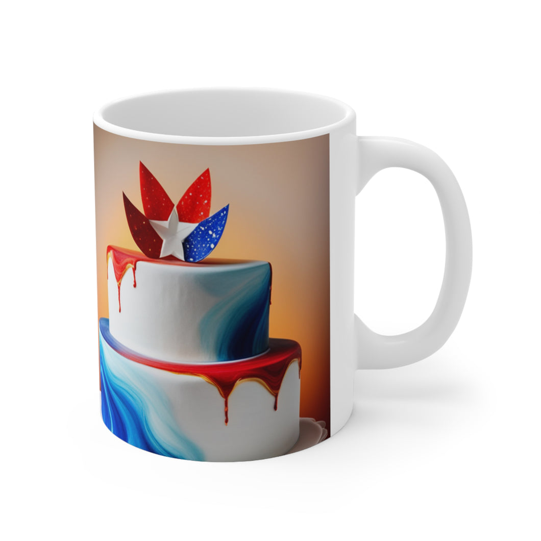 Happy 4th of July Cake Celebration #12 Ceramic 11oz mug AI-Generated Artwork