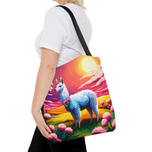 Load image into Gallery viewer, Llama Setting Sun #4 Tote Bag AI Artwork 100% Polyester
