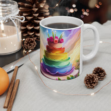 Load image into Gallery viewer, Happy Birthday Rainbow Cake Celebration #32 Ceramic 11oz Mug AI-Generated Artwork
