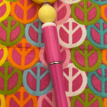Load image into Gallery viewer, Pink and yellow donut shaped pen Custom Handmade Beaded Pen
