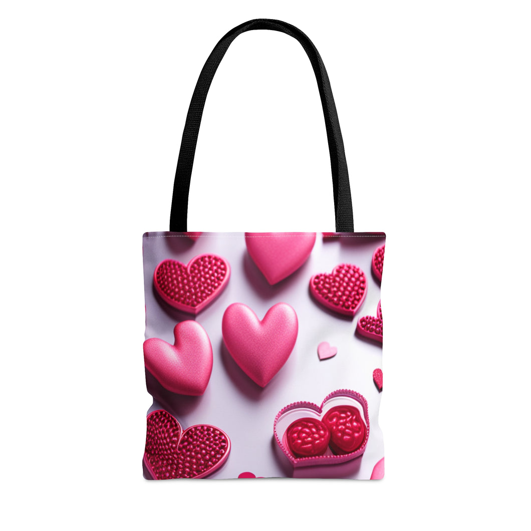 Love the Pink Heart Series #5 Tote Bag AI Artwork 100% Polyester