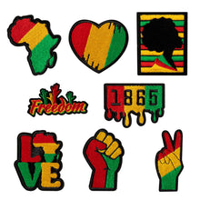 Load image into Gallery viewer, Kirako 8 Pcs Black History Iron on Patches Juneteenth 1865 African Map Fist up Freedom Love Heart Sew on Repair Embroidered Applique DIY Crafts Accessories Embroidery Gifts for Clothing Backpack Hat
