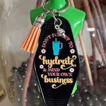 Load image into Gallery viewer, Don't Forget to Hydrate - Groovy Retro Tassel Motel Keychains – R5
