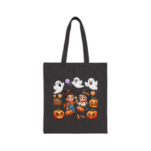 Load image into Gallery viewer, Trick-or-Treat Halloween Kids Witch Cowboy &amp; Cowgirl Cotton Canvas Tote Bag 15&quot; x 16&quot; Spooky Ghost, Jack-O-Lantern,  Candy Cones Candy
