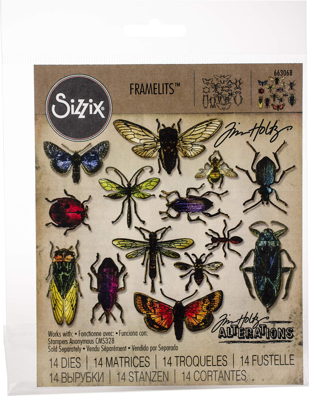 Sizzix Framelits Die Set Entomology by Tim Holtz (14-Pack), Multicolor