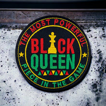 Load image into Gallery viewer, Generic Black Queen The Most Powerful Piece in The Game Embroidered Patch Iron On. Size: 3.5 x 3.5 inches.
