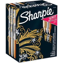 Load image into Gallery viewer, Sharpie Metallic Permanent Markers, Fine Point, Assorted Metallic, 36 Count
