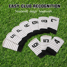 Load image into Gallery viewer, PGM 10 Pcs Golf Head Covers for Iron Club Set with Marked, Stretchy Durable Soft Thickened Sock Style Headcover for Multiple Iron Sizes Khaki
