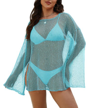 Load image into Gallery viewer, Dookttker Women Crochet Sheer Kaftan Caftan Beach Dress Mesh Knit Bathing Suit Swim Sexy Coverup Summer Clothes Fashion Sky Blue
