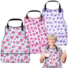 Load image into Gallery viewer, Barklincharm 3 Pack Adult Bibs for Women, Washable Clothing Protector with Upgraded Crumb Catcher, Reusable Large Feeding Bib for Women Elderly Seniors,Flower
