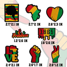 Load image into Gallery viewer, Kirako 8 Pcs Black History Iron on Patches Juneteenth 1865 African Map Fist up Freedom Love Heart Sew on Repair Embroidered Applique DIY Crafts Accessories Embroidery Gifts for Clothing Backpack Hat
