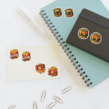 Load image into Gallery viewer, Burgers &amp; Fries Foodie Vinyl Sticker Sheets - 4 Foods/2 each 8pc Set
