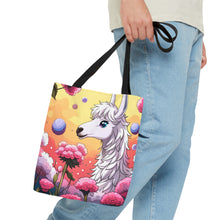 Load image into Gallery viewer, Llama Smells like Cotton Candy #3 Tote Bag AI Artwork 100% Polyester
