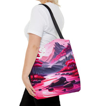 Load image into Gallery viewer, Mountain Love the Pink Heart Series #3 Tote Bag AI Artwork 100% Polyester
