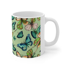 Load image into Gallery viewer, August Peridot Birth Month Colors Fairies &amp; Butterflies #4 Mug 11oz mug AI-Generated Artwork
