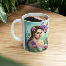 Load image into Gallery viewer, October Tourmaline Birth Month Colors Fairies &amp; Butterflies #3 Mug 11oz mug AI-Generated Artwork
