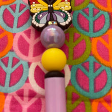 Load image into Gallery viewer, Purple and yellow butterfly beaded Custom Handmade Beaded Pen
