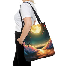 Load image into Gallery viewer, Full Moon Light Hearts Red Skies Series #5 Tote Bag AI Artwork 100% Polyester
