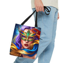 Load image into Gallery viewer, Mardi Gras Ribbon Mask #8 Tote Bag AI Artwork 100% Polyester
