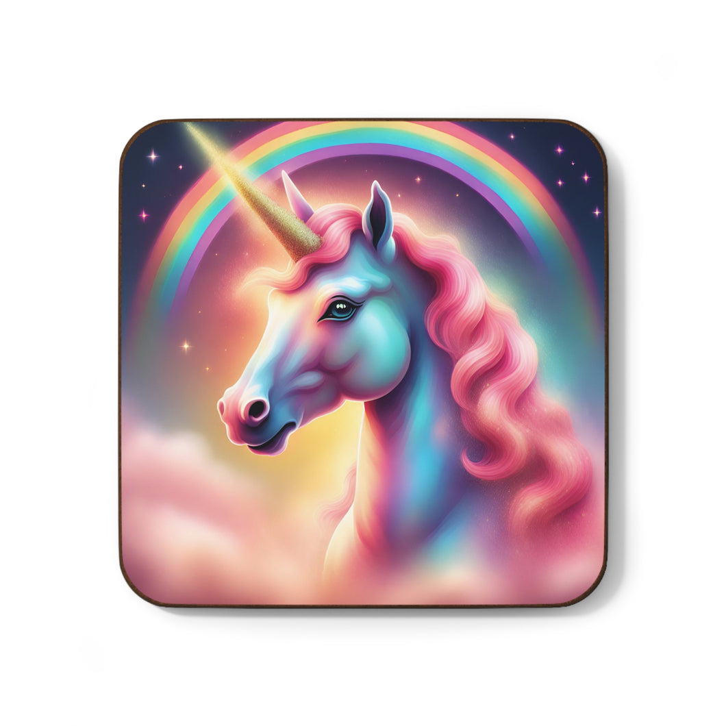 Retro Rainbow Unicorns #50 Hardboard Back AI-Enhanced Beverage Coasters