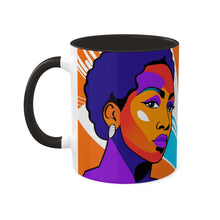 Load image into Gallery viewer, Colors of Africa Pop Art Colorful #3 AI 11oz Black Accent Coffee Mug
