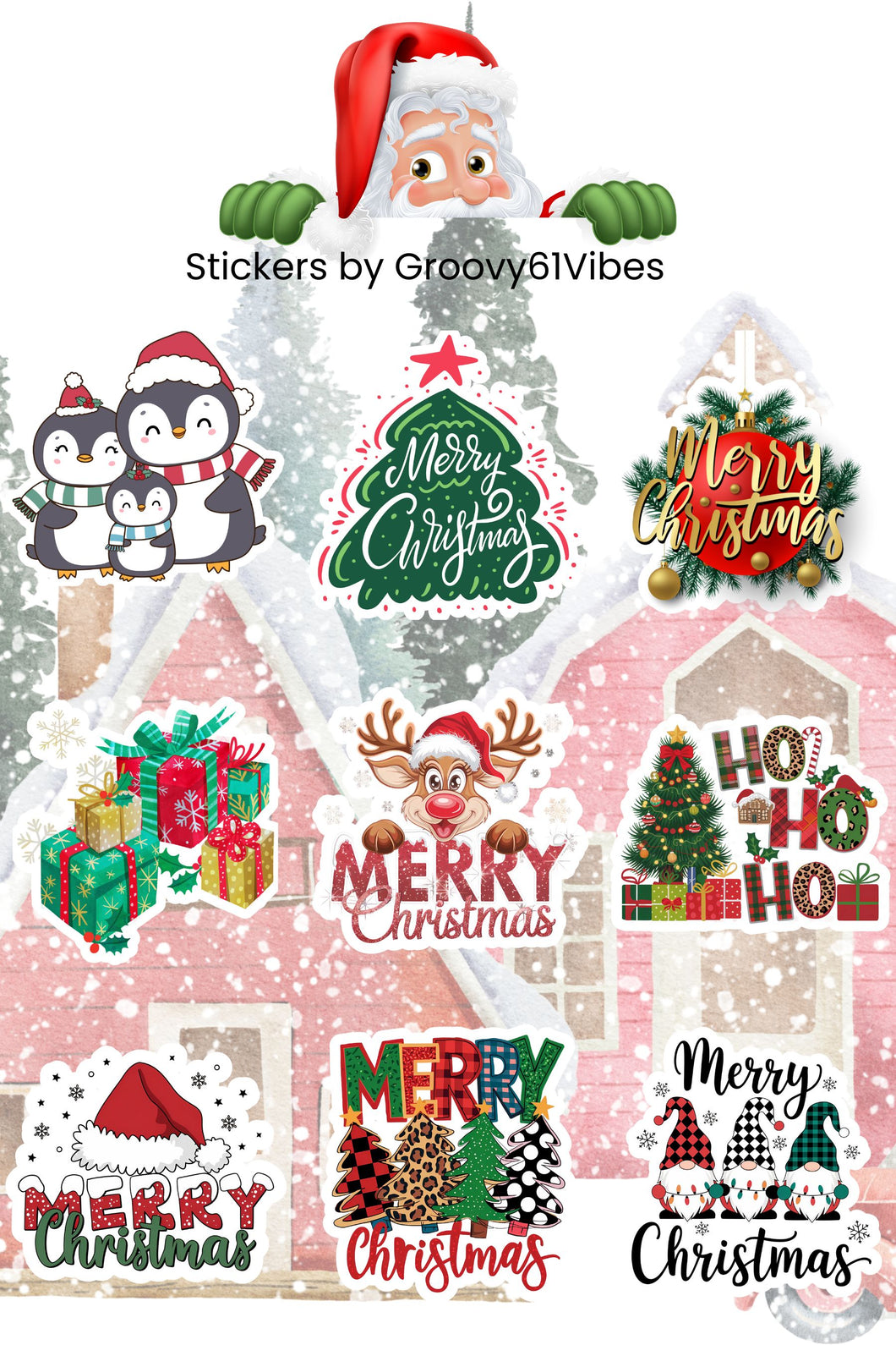 Merry Christmas Happy Holidays Vinyls Stickers Sheet 9 images Glossy Fishing 4.5