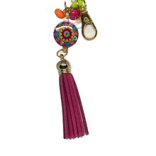 Load image into Gallery viewer, Gold Keyring with Enamel Charm, Tassel &amp; Beads – Stylish &amp; Unique design by Groovy61Vibes
