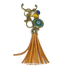 Load image into Gallery viewer, Gold Keyring with Enamel Charm, Tassel &amp; Beads – Stylish &amp; Unique design by Groovy61Vibes
