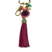 Load image into Gallery viewer, Gold Keyring with Enamel Charm, Tassel &amp; Beads – Stylish &amp; Unique design by Groovy61Vibes

