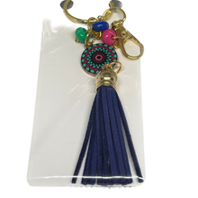 Load image into Gallery viewer, Gold Keyring with Enamel Charm, Tassel &amp; Beads – Stylish &amp; Unique design by Groovy61Vibes
