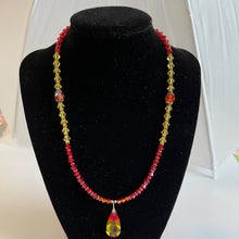 Load image into Gallery viewer, Fire Opal Pendant Crystal Necklace and Earrings Elegant Handcrafted Swarovski Crystal Beaded Necklace Set
