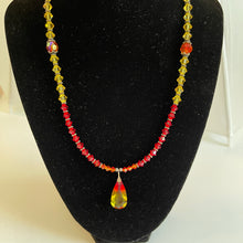 Load image into Gallery viewer, Fire Opal Pendant Crystal Necklace and Earrings Elegant Handcrafted Swarovski Crystal Beaded Necklace Set

