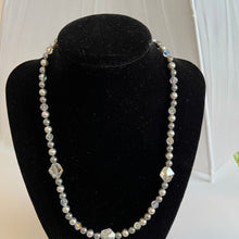 Load image into Gallery viewer, Clear Crystals &amp; Gray Pearls 17.5” Elegant Handcrafted Swarovski Crystal Beaded Necklace Set
